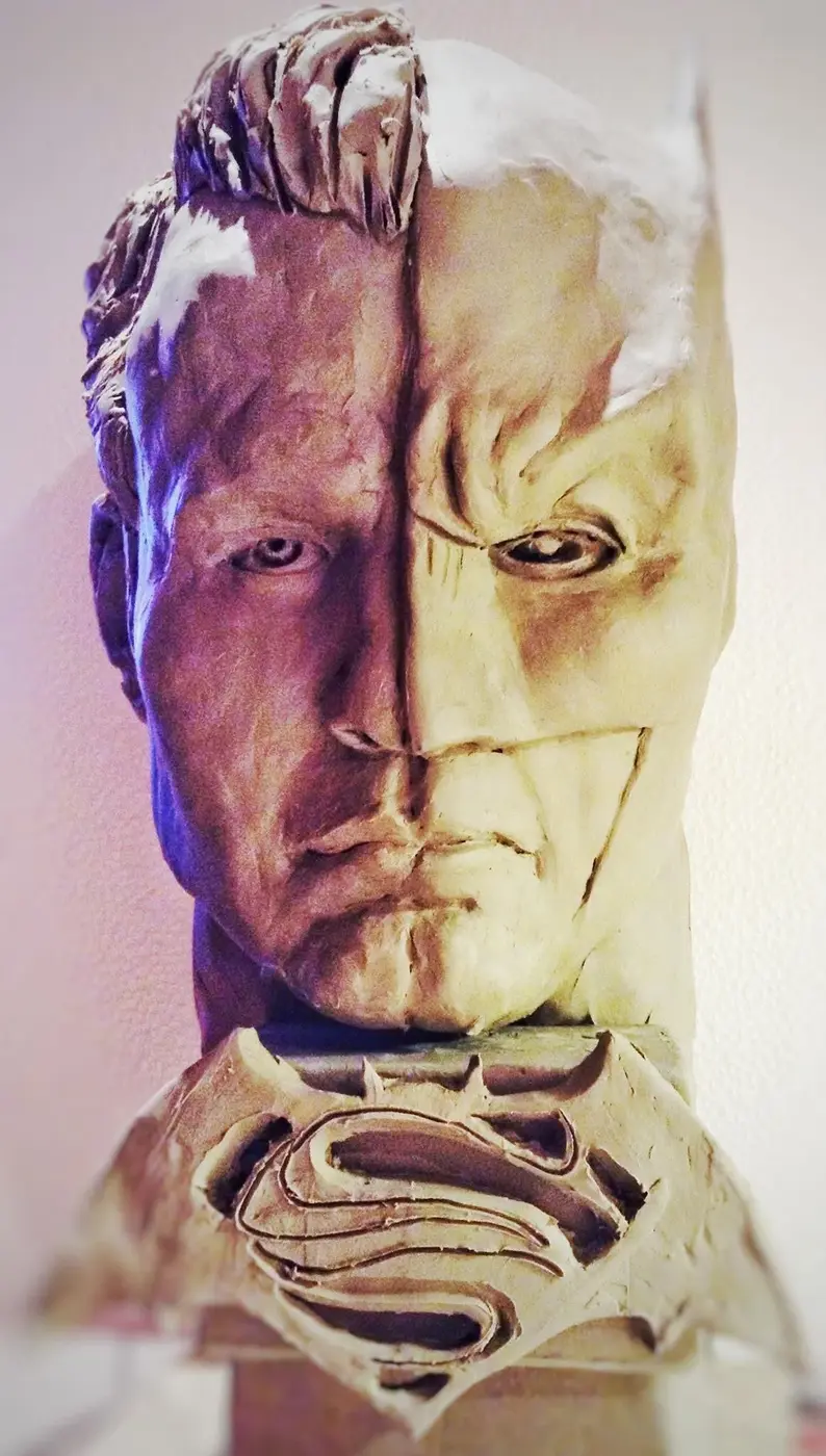 Sculpted portrait bust with expressive planes